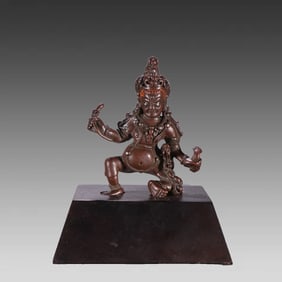 A Qing Dynasty alloy copper inlaid silver white God of Wealth ornament