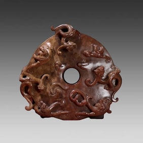 A piece of Manqin high relief dragon bi