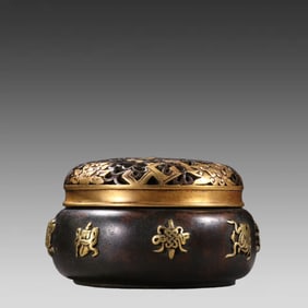 A piece of Ming Dynasty copper gilt eight auspicious picture incense burner