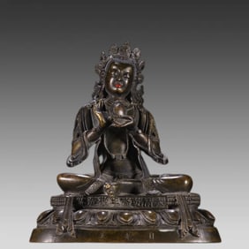 A Qing Dynasty bronze gilt statue of the six-grade Buddha building