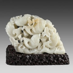 A piece of Hetian white jade "every year there is fish" ornament