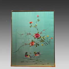 A piece of ancient Suzhou embroidery Mandarin ducks playing in the water