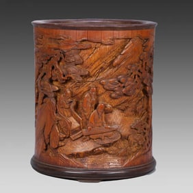 An old bamboo carved character story pen holder