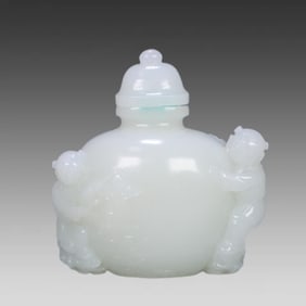 A Qing Dynasty Hetian jade boy offering bottle