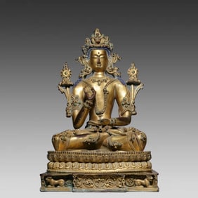 A bronze gilt inlaid statue of Tara from the Qing Dynasty