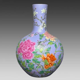 A piece of vermilion, purple ground anchovy chop flower, enamel color peony, magnolia celestial