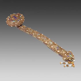 A piece of bronze gilt Qianlong year of the silk dark eight immortals Ruyi