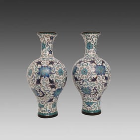 A pair of cloisonné bronze twined lotus vases