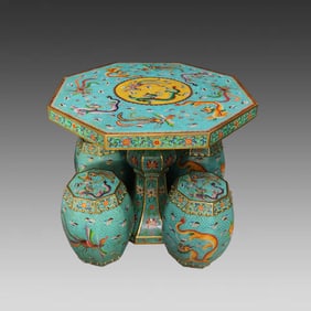 A set of cloisonné copper tire cloisonné enamel eight-sided dragon and phoenix table