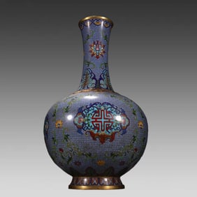 A bronze gilt cloisonne group longevity pattern appreciation bottle from the Qing Dynasty