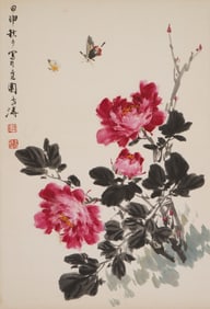 A paper painting of flowers and birds by Wang Xuetao