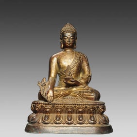 A piece of copper lacquered Medicine Buddha statue