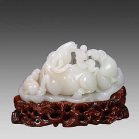 A late Qing Hetian jade's "Three Sheep Kaitai" ornament