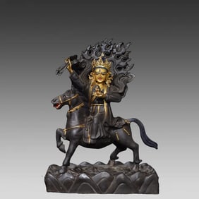 A bronze gilt painted auspicious Buddha statue