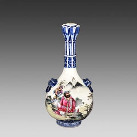 A piece of Qing Dynasty Qianlong pastel Zhong Kui blessing picture garlic head bottle