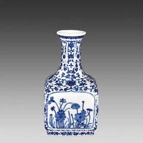 A Qing Dynasty Qianlong blue and white entwined branches open four seasons flower pattern square