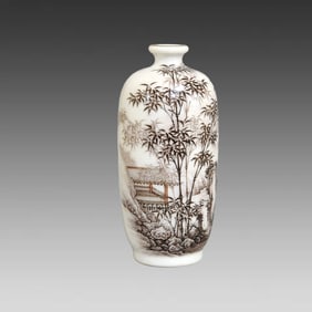 A beautiful ink-colored bamboo crane snuff bottle