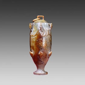 A piece of Tuqin red and white jade dragon pattern with inscription high-foot bottle