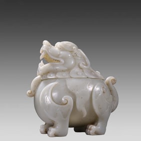 A piece of Hetian jade's Pixiu lid jar