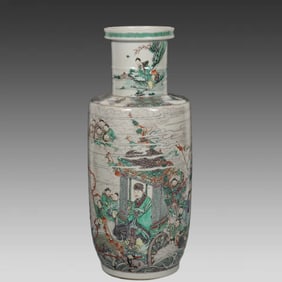 A Qing Dynasty Kangxi colorful three officials out of the patrol picture stick bottle