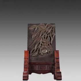 A Qing Dynasty Duanshi Double Crab Harvest Poetry Interstitial