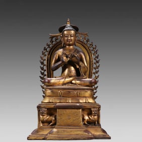 A piece of Shakyamuni Buddha in bronze gilt of the Qing Dynasty