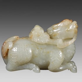 A unicorn book ornament of Hetian jade