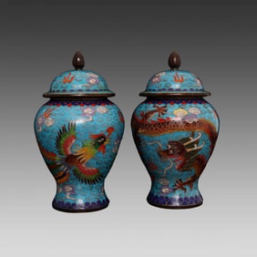 A pair of cloisonné dragon and phoenix general jars