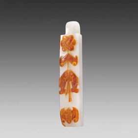 A piece of Qing Dynasty Hetian jade's seed material auspicious double fish pattern feather tube