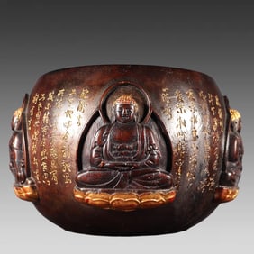 One piece of agarwood five-sided Buddha bowl