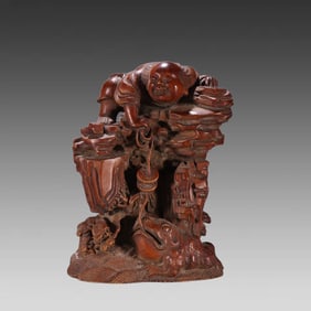 A piece of Qing Dynasty bamboo carving bangs play golden toad ornaments