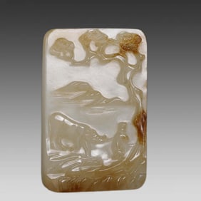 A landscape poetry card of Hetian jade