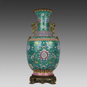 A piece of pastel strip and copper-encrusted lace amphorae