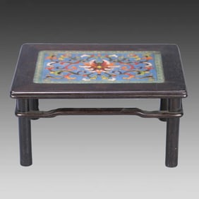 A small table table with red sandalwood inlaid cloisonné entwined branches and floral patterns in