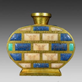A bronze gilt old jade inlaid vase