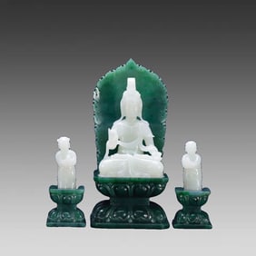 A set of Hetian jade's boy worships Guanyin