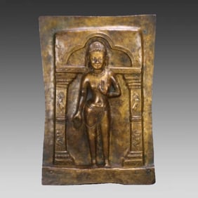 A late Qing Dynasty bronze gilt Buddha plate