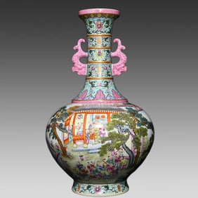 A piece of Qing Dynasty Qianlong pastel Baizi spring picture amphora