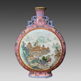 A piece of palace pink anchovy grass entwined branch lotus Fushou pattern Qing Dynasty Ming Dynasty