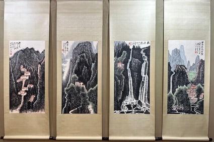 A picture of Li Keran's landscape with four screens
