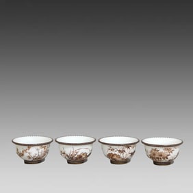 A set of Yongzheng ink color four seasons flower cups of the Qing Dynasty