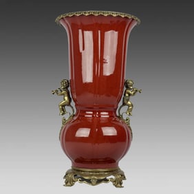 A piece of Lang red glaze inlaid with copper angel music amphora open appreciation bottle
