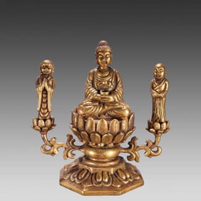 A piece of Qing Dynasty bronze gilt Shakyamuni Buddha