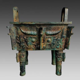 A bronze beast-faced square tripod of the Shang and Zhou dynasties