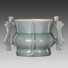 A piece of blue-glazed halberd ear stove