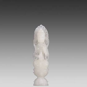 A piece of Qing Dynasty Hetian jade's lotus Guanyin