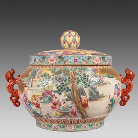 A delicate enamel carved gold ground baby play diffuser
