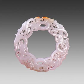 A piece of Hetian white jade seed material slightly Qin jade ring