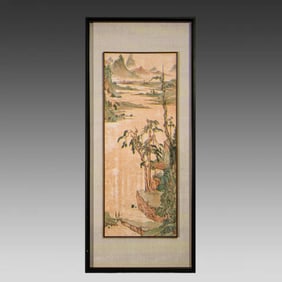 A fine silk landscape painting by Wen Zhengming