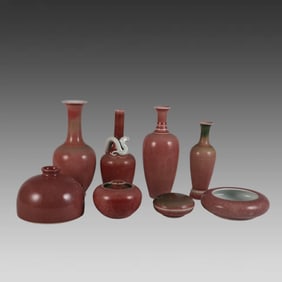 A set of eight large pieces of cowpea red glaze made in the Kangxi year of the Qing Dynasty